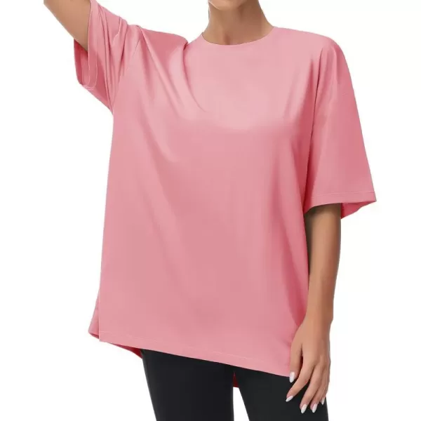THE GYM PEOPLE Womens Casual Oversized TShirts Summer Crewneck Short Sleeve Workout Basic Tee TopsRose Red