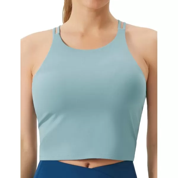 THE GYM PEOPLE Womens Cross Back Sports Bra Halter Neck Workout Crop Tank Tops with Removable PadsDenim Blue