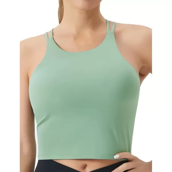 THE GYM PEOPLE Womens Cross Back Sports Bra Halter Neck Workout Crop Tank Tops with Removable PadsJasmine Green