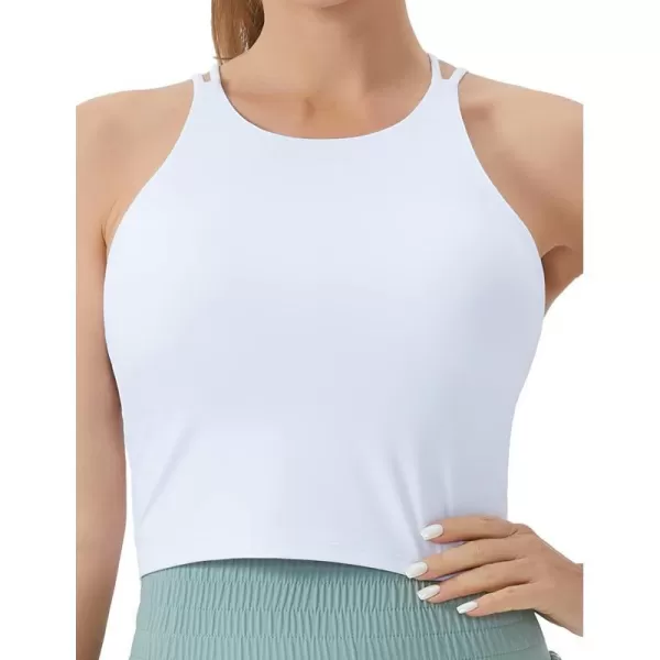 THE GYM PEOPLE Womens Cross Back Sports Bra Halter Neck Workout Crop Tank Tops with Removable PadsWhite