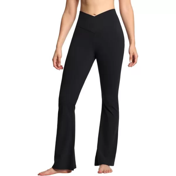 THE GYM PEOPLE Womens Crossover High Waist Flare Workout Leggings Bootcut Bell Bottom Yoga Pants with Tummy ControlBlack