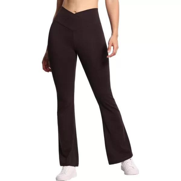 THE GYM PEOPLE Womens Crossover High Waist Flare Workout Leggings Bootcut Bell Bottom Yoga Pants with Tummy ControlBrown