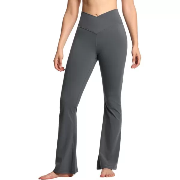 THE GYM PEOPLE Womens Crossover High Waist Flare Workout Leggings Bootcut Bell Bottom Yoga Pants with Tummy ControlDark Grey