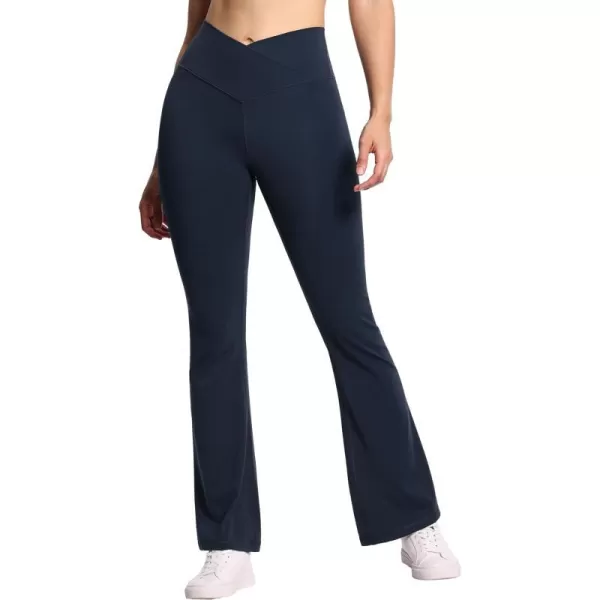 THE GYM PEOPLE Womens Crossover High Waist Flare Workout Leggings Bootcut Bell Bottom Yoga Pants with Tummy ControlDark Navy Blue
