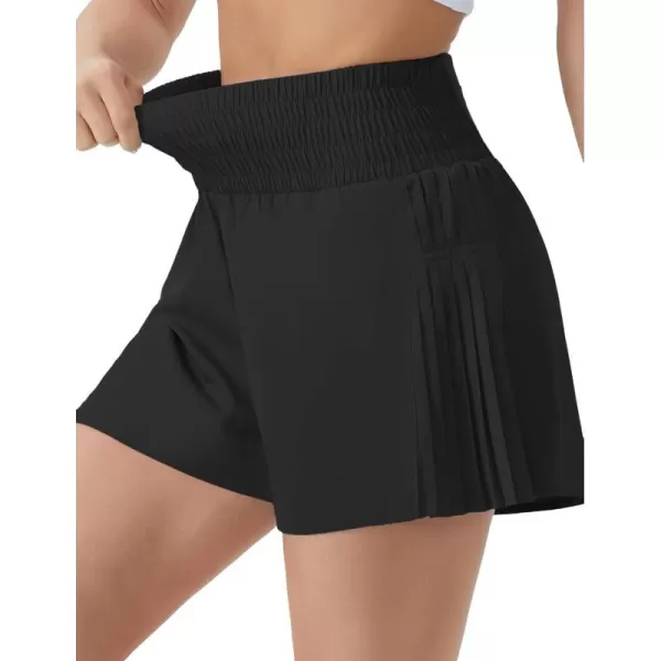 THE GYM PEOPLE Womens High Waist Workout Shorts Side Pleated Athletic Running Shorts with Mesh Liner Zip PocketBlack