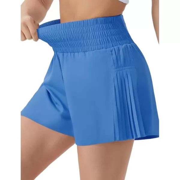 THE GYM PEOPLE Womens High Waist Workout Shorts Side Pleated Athletic Running Shorts with Mesh Liner Zip PocketLight Blue