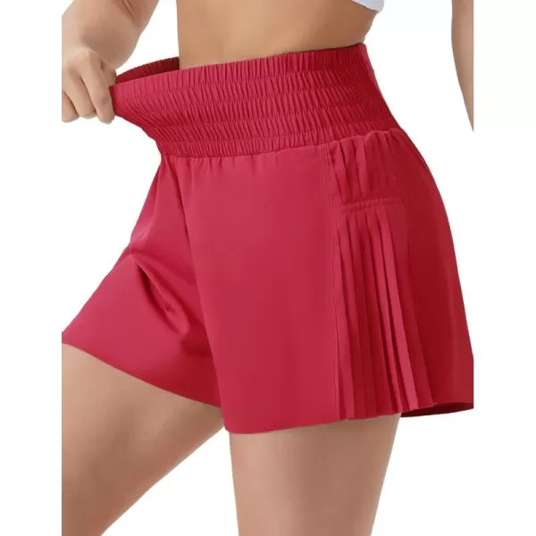 THE GYM PEOPLE Womens High Waist Workout Shorts Side Pleated Athletic Running Shorts with Mesh Liner Zip PocketMagenta
