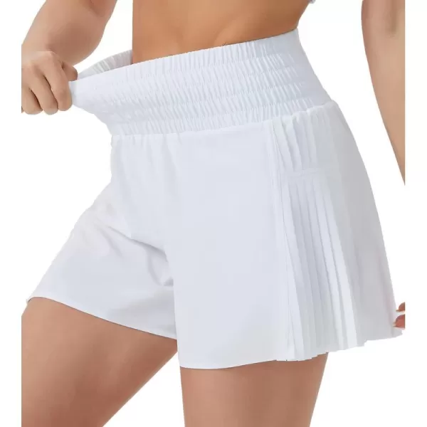 THE GYM PEOPLE Womens High Waist Workout Shorts Side Pleated Athletic Running Shorts with Mesh Liner Zip PocketWhite