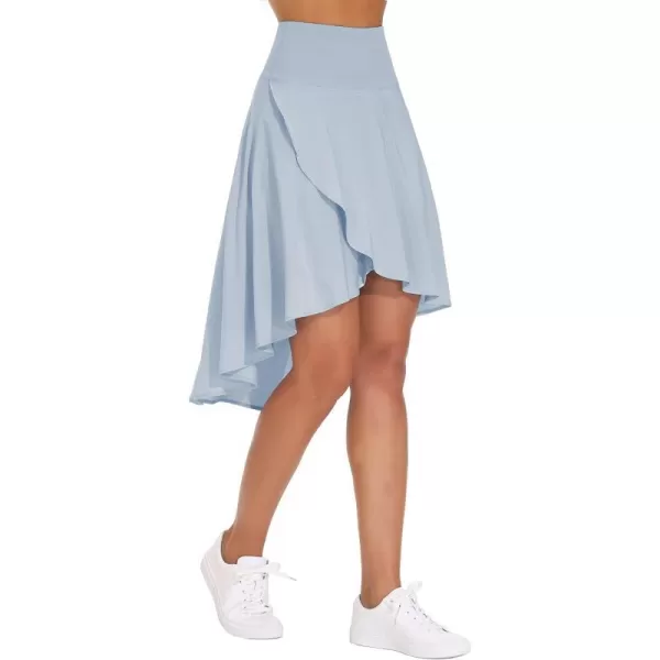 THE GYM PEOPLE Womens High Waist Wrap Ruffle Hem Asymmetric Skort High Low Flowy Midi Skirt with ShortsIce Blue