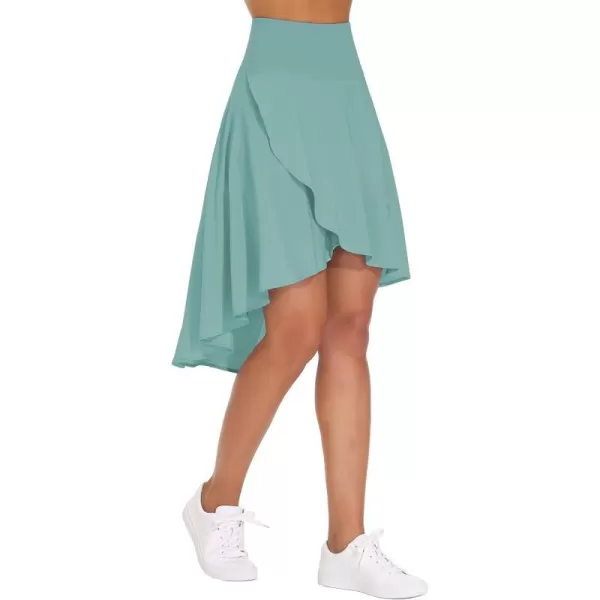 THE GYM PEOPLE Womens High Waist Wrap Ruffle Hem Asymmetric Skort High Low Flowy Midi Skirt with ShortsLight Blue Green