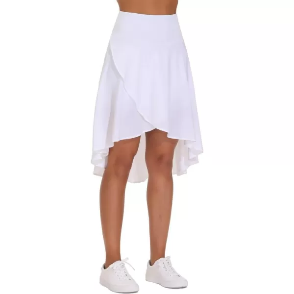 THE GYM PEOPLE Womens High Waist Wrap Ruffle Hem Asymmetric Skort High Low Flowy Midi Skirt with ShortsWhite