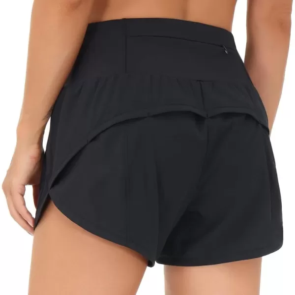 THE GYM PEOPLE Womens High Waisted Running Shorts Quick Dry Athletic Workout Shorts with Mesh Liner Zipper PocketsBlack