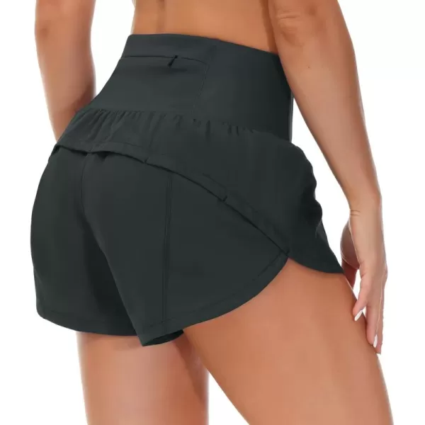 THE GYM PEOPLE Womens High Waisted Running Shorts Quick Dry Athletic Workout Shorts with Mesh Liner Zipper PocketsCharcoal Grey