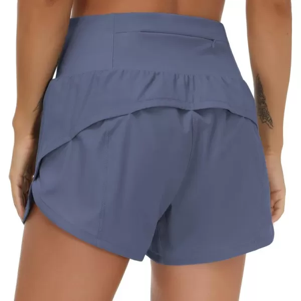THE GYM PEOPLE Womens High Waisted Running Shorts Quick Dry Athletic Workout Shorts with Mesh Liner Zipper PocketsInk Blue