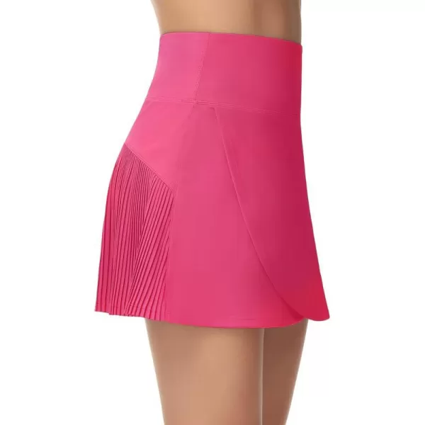 THE GYM PEOPLE Womens High Waisted Tennis Skirts Crossover Hemline Back Pleated Golf Skorts with Inner ShortsBright Pink
