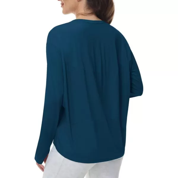 THE GYM PEOPLE Womens Long Sleeve Workout Shirts Back Loose Fit Running Tee Tops with Thumb HoleDark Blue Green