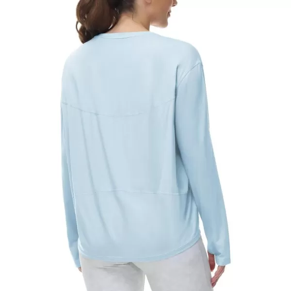 THE GYM PEOPLE Womens Long Sleeve Workout Shirts Back Loose Fit Running Tee Tops with Thumb HoleLight Blue