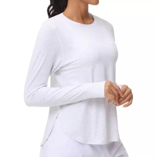 THE GYM PEOPLE Womens Long Sleeve Workout Shirts Lightweight Cotton Running Yoga Tops with Thumb HoleHeather White