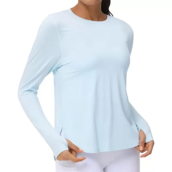 THE GYM PEOPLE Womens Long Sleeve Workout Shirts Lightweight Cotton Running Yoga Tops with Thumb HoleLight Blue