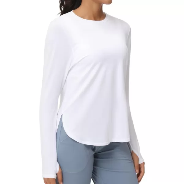 THE GYM PEOPLE Womens Long Sleeve Workout Shirts Lightweight Cotton Running Yoga Tops with Thumb HoleWhite