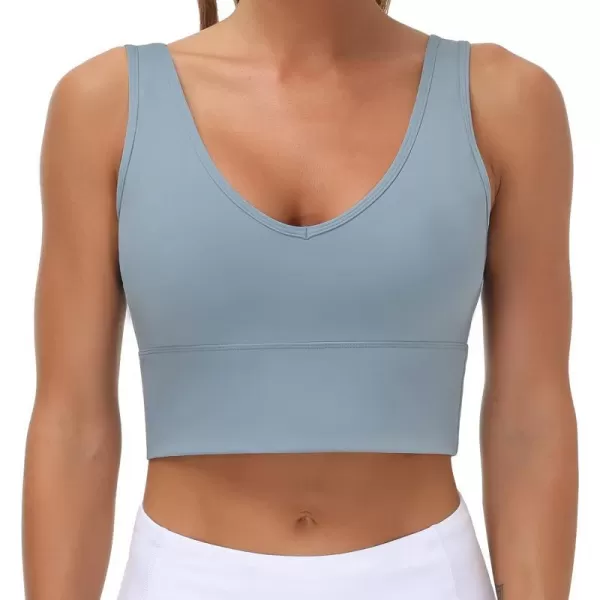 THE GYM PEOPLE Womens Longline Sports Bra Padded Crop Tank Tops Workout Yoga Bra with Removable PadsDenim Blue