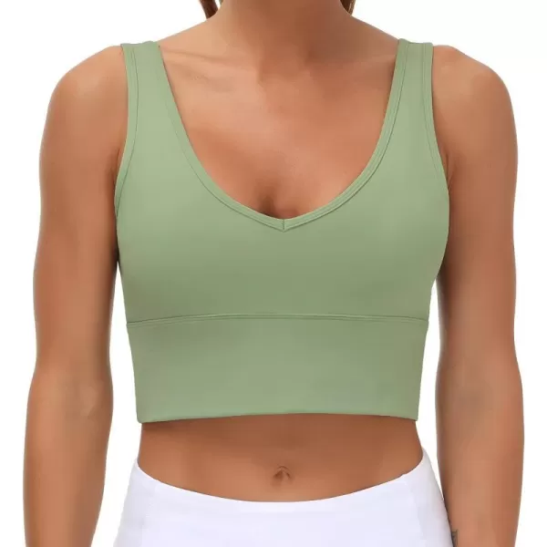THE GYM PEOPLE Womens Longline Sports Bra Padded Crop Tank Tops Workout Yoga Bra with Removable PadsLight Green