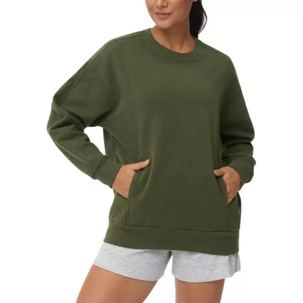 THE GYM PEOPLE Womens Loose Fit Sweatshirt Long Sleeve Crewneck Cotton Boxy Fall Workout Pullover Tops with PocketsBean Brown
