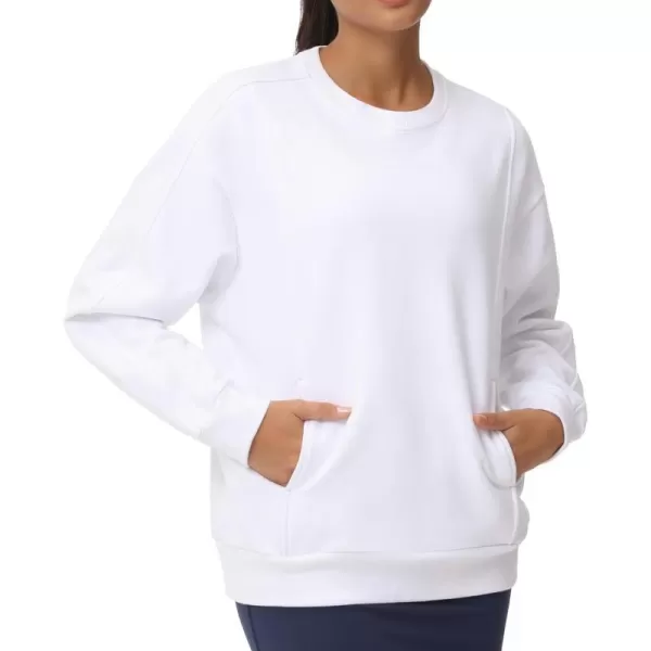 THE GYM PEOPLE Womens Loose Fit Sweatshirt Long Sleeve Crewneck Cotton Boxy Fall Workout Pullover Tops with PocketsWhite