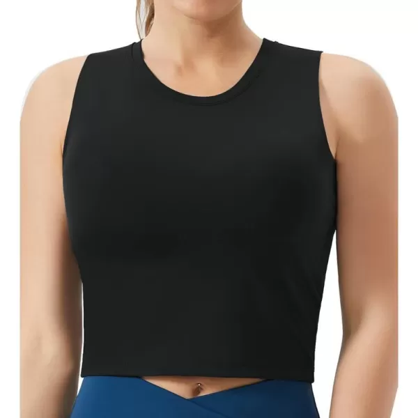 THE GYM PEOPLE Womens Medium Support Sports Bra Removable Padded Sleeveless Workout Crop TopsBlack