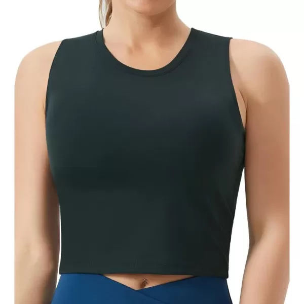 THE GYM PEOPLE Womens Medium Support Sports Bra Removable Padded Sleeveless Workout Crop TopsCharcoal Grey