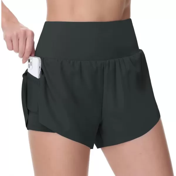 THE GYM PEOPLE Womens Quick Dry Running Shorts Mesh Liner High Waisted Tennis Workout Shorts Zipper PocketsDark Grey