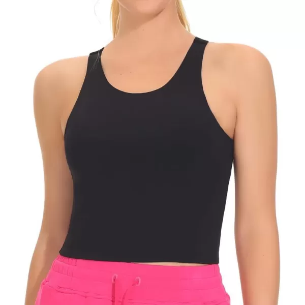 THE GYM PEOPLE Womens Racerback Longline Sports Bra Removable Padded High Neck Workout Yoga Crop TopsBlack