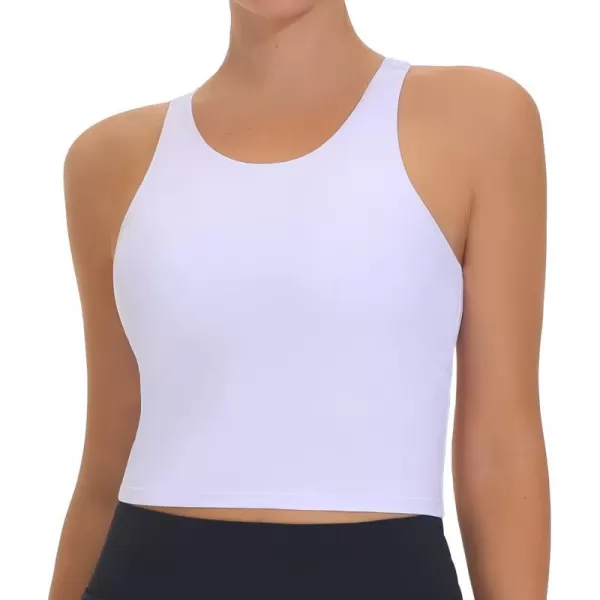 THE GYM PEOPLE Womens Racerback Longline Sports Bra Removable Padded High Neck Workout Yoga Crop TopsWhite