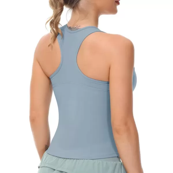 THE GYM PEOPLE Womens Racerback Workout Tank Tops with Built in Bra Sleeveless Slim FitDenim Blue