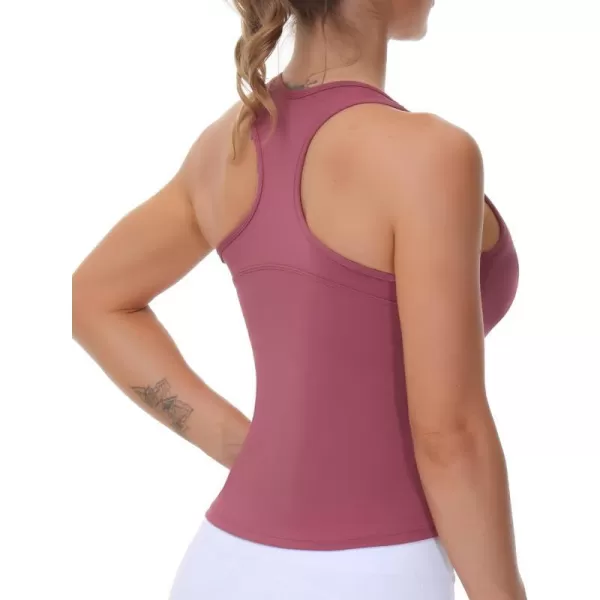 THE GYM PEOPLE Womens Racerback Workout Tank Tops with Built in Bra Sleeveless Slim FitRose Red
