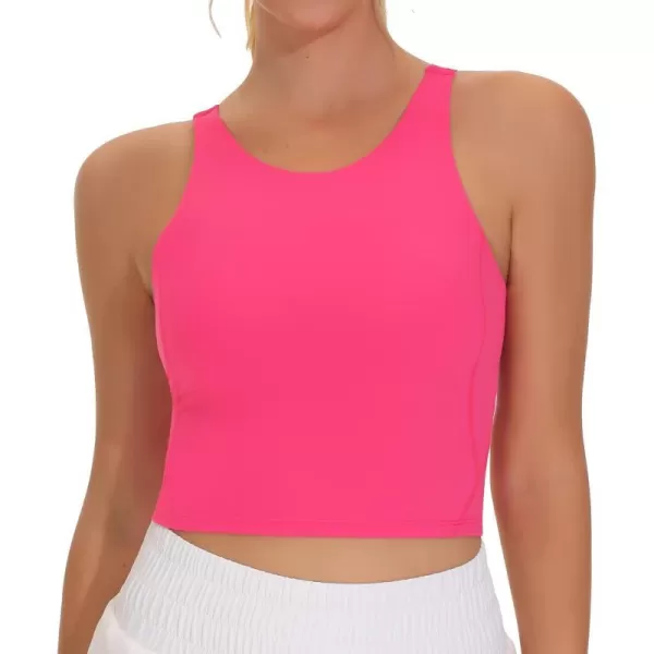 THE GYM PEOPLE Womens Sports Bra Sleeveless Workout Tank Tops Running Yoga Cropped Tops with Removable PaddedBright Pink
