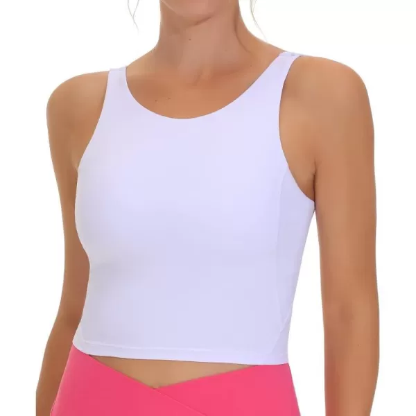 THE GYM PEOPLE Womens Sports Bra Sleeveless Workout Tank Tops Running Yoga Cropped Tops with Removable PaddedWhite