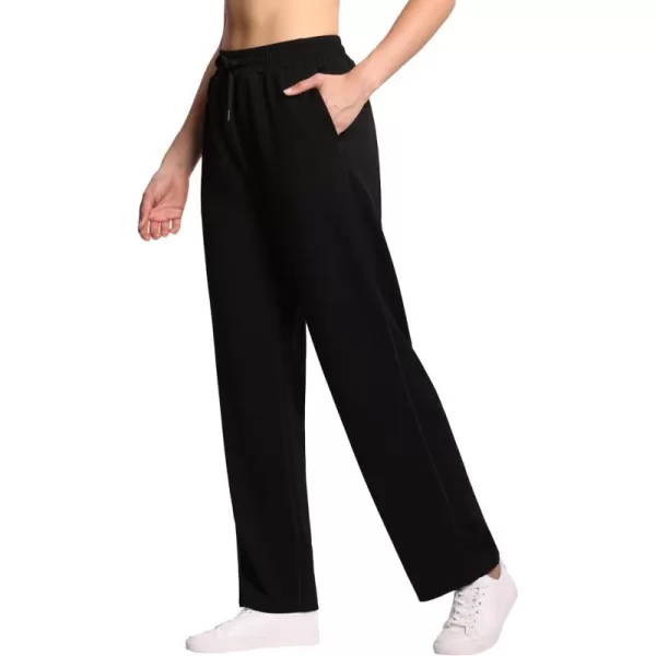 THE GYM PEOPLE Womens Straight Leg Sweatpants Elastic Waist Athletic Lounge Pants with Pockets DrawstringBlack