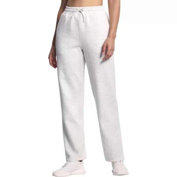 THE GYM PEOPLE Womens Straight Leg Sweatpants Elastic Waist Athletic Lounge Pants with Pockets DrawstringHeather White