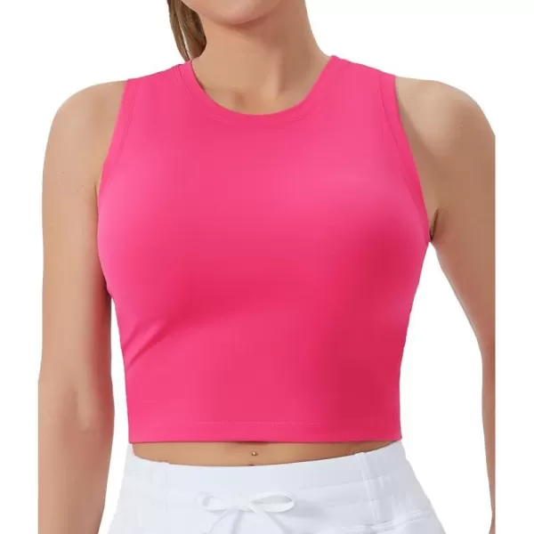 THE GYM PEOPLE Womens Workout Crop Tops Sleeveless Yoga Running Shirts Athletic Tank Top No PaddingBright Pink