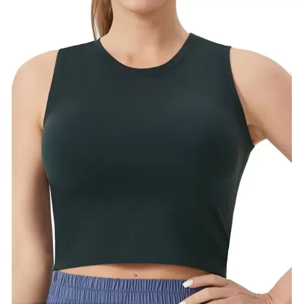 THE GYM PEOPLE Womens Workout Crop Tops Sleeveless Yoga Running Shirts Athletic Tank Top No PaddingCharcoal Grey