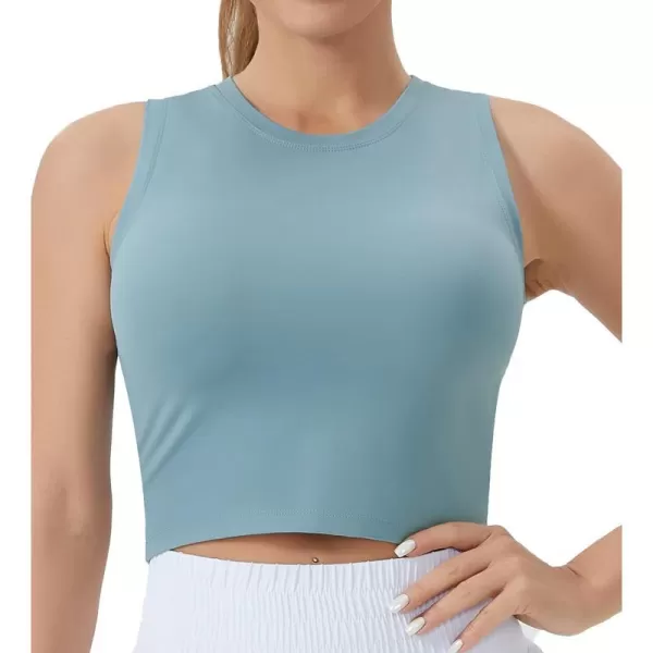 THE GYM PEOPLE Womens Workout Crop Tops Sleeveless Yoga Running Shirts Athletic Tank Top No PaddingDenim Blue