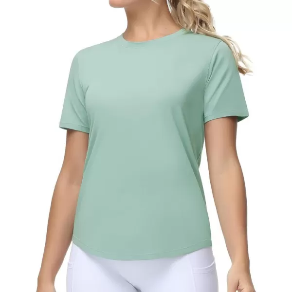 THE GYM PEOPLE Womens Workout Short Sleeve Breathable TShirts Athletic Yoga Tee TopsLight Green