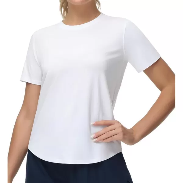 THE GYM PEOPLE Womens Workout Short Sleeve Breathable TShirts Athletic Yoga Tee TopsWhite