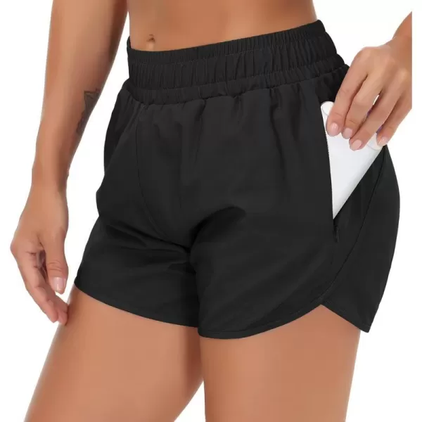 THE GYM PEOPLE Womens Workout Shorts QuickDry with Zipper PocketsBlack