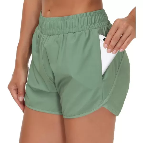 THE GYM PEOPLE Womens Workout Shorts QuickDry with Zipper PocketsJasmine Green
