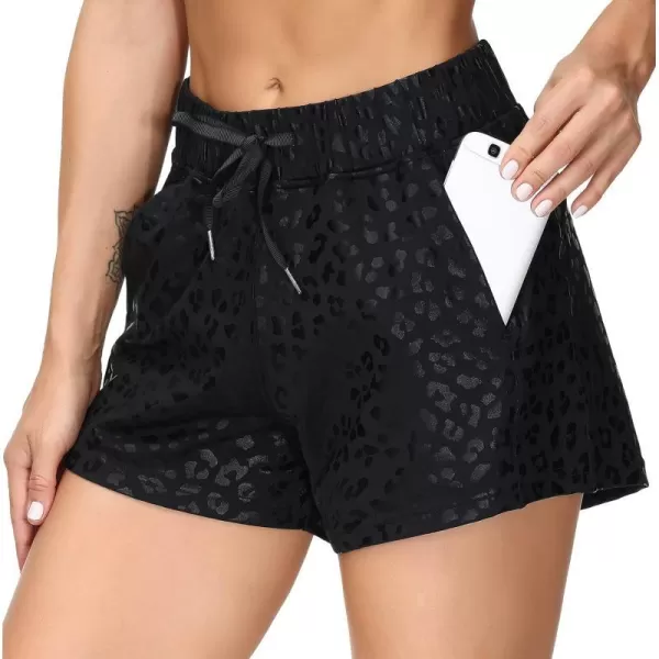THE GYM PEOPLE Womens Workout Shorts with Loose Fit DrawstringBlack Leopard