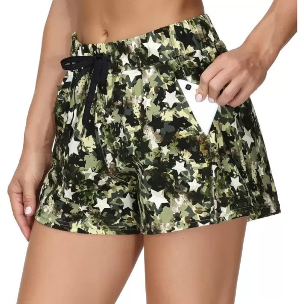 THE GYM PEOPLE Womens Workout Shorts with Loose Fit DrawstringJungle Camo