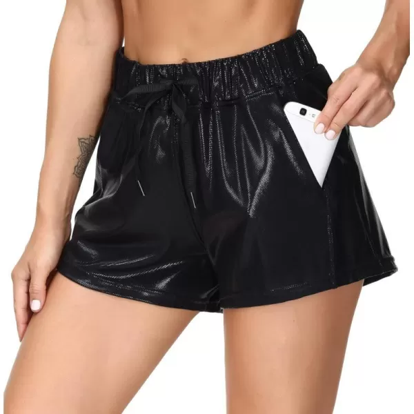 THE GYM PEOPLE Womens Workout Shorts with Loose Fit DrawstringLight Leather Black