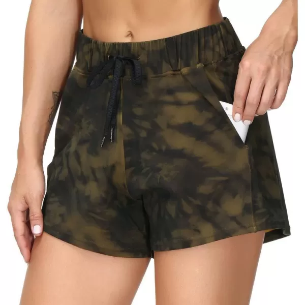 THE GYM PEOPLE Womens Workout Shorts with Loose Fit DrawstringTie Dye Yellow